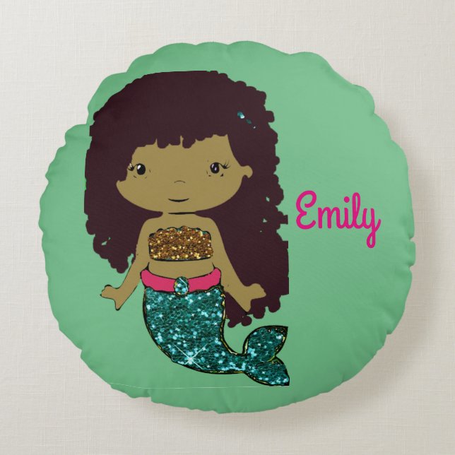 Turqouise and Gold Mermaid Personalized Pillow (Front)