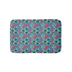 Turqouise and Pink Cube Pattern Bathroom Mat