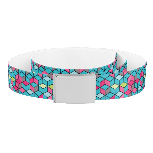 Turqouise and Pink Cube Pattern Belt (Coil)