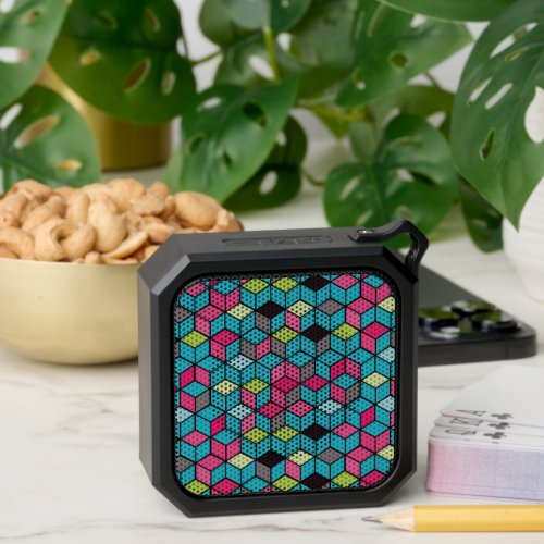 Turqouise and Pink Cube Pattern Bluetooth Speaker