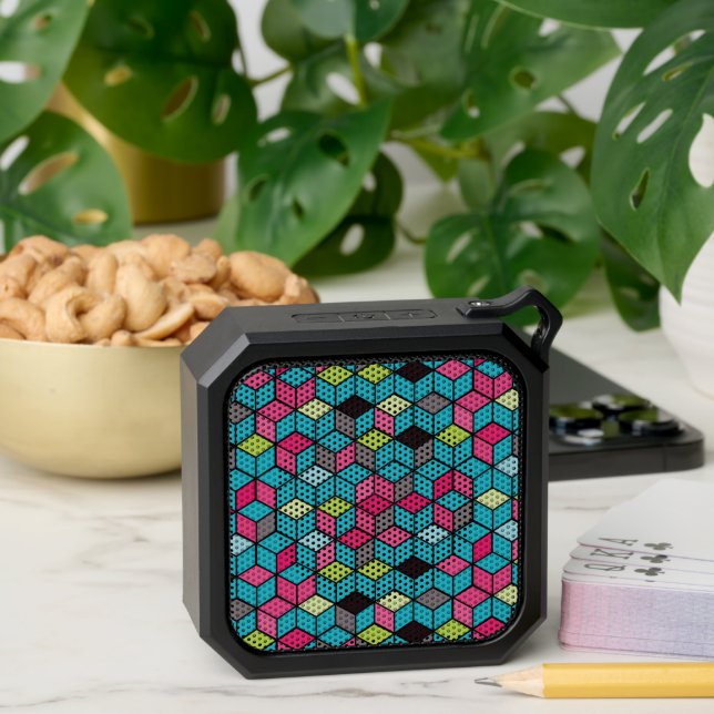 Turqouise and Pink Cube Pattern Bluetooth Speaker (Insitu(Table))
