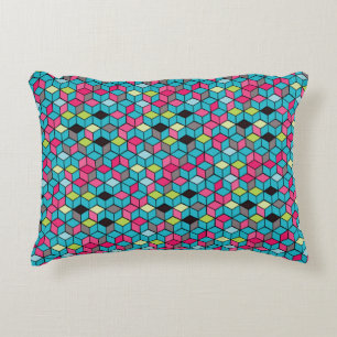 Turqouise and Pink Cube Pattern Decorative Pillow