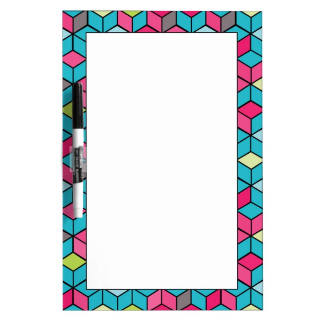 Turqouise and Pink Cube Pattern Dry Erase Board (Front)