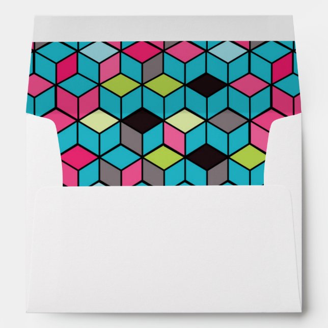 Turqouise and Pink Cube Pattern Envelope (Back (Bottom))