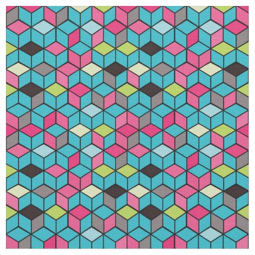 Turqouise and Pink Cube Pattern Fabric