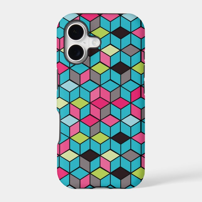 Turqouise and Pink Cube Pattern Iphone Case (Back)