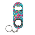 Turqouise and Pink Cube Pattern Keychain Bottle Opener