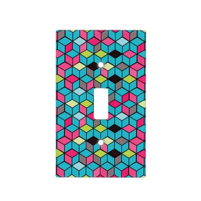 Turqouise and Pink Cube Pattern Light Switch Cover (Front)