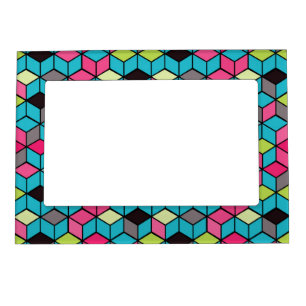 Turqouise and Pink Cube Pattern Magnetic Picture Frame