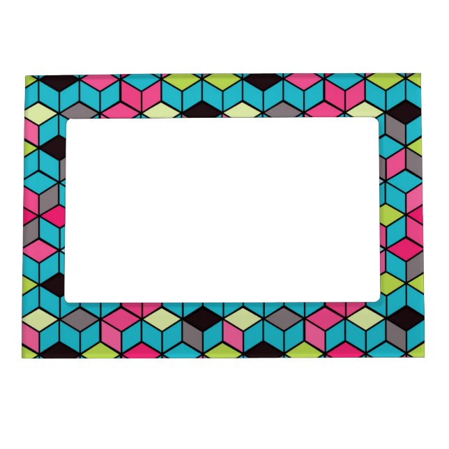Turqouise and Pink Cube Pattern Magnetic Picture Frame (Front)