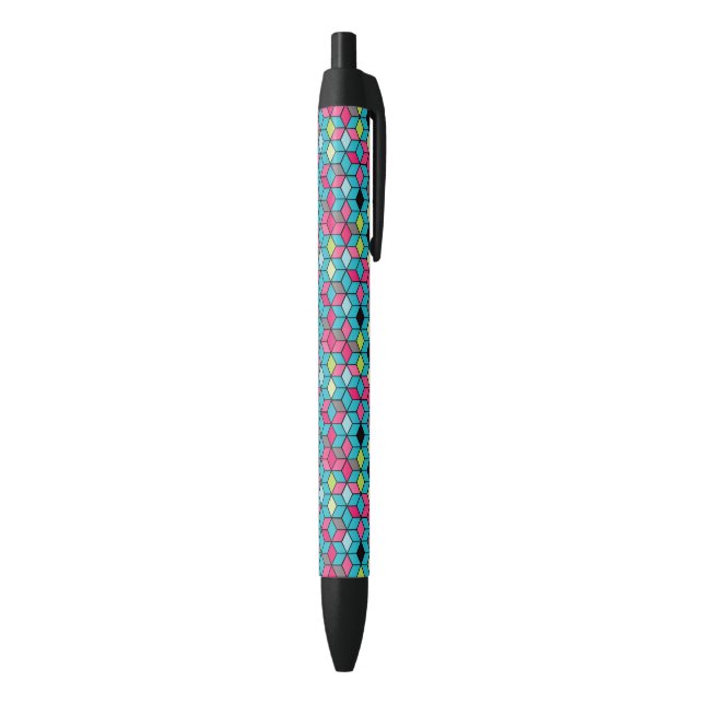 Turqouise and Pink Cube Pattern Pen (Bottom (Vertical))