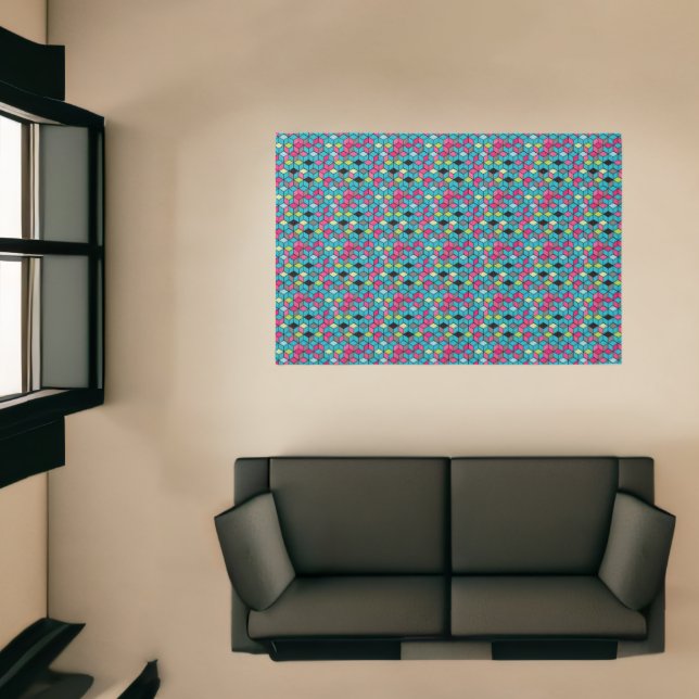 Turqouise and Pink Cube Pattern Rug (Insitu (Indoor 1))
