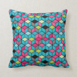 Turqouise and Pink Cube Pattern Throw Pillow