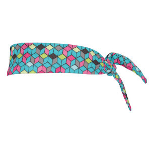 Turqouise and Pink Cube Pattern Tie Headband