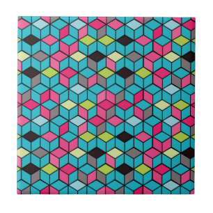 Turqouise and Pink Cube Pattern Tile