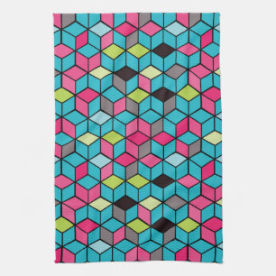 Turqouise and Pink Cube Pattern Towel