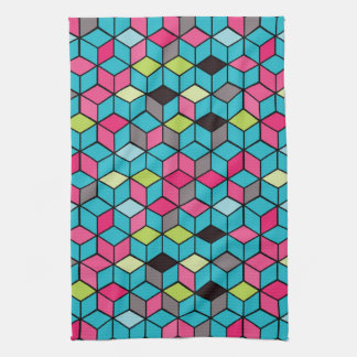 Turqouise and Pink Cube Pattern Towel
