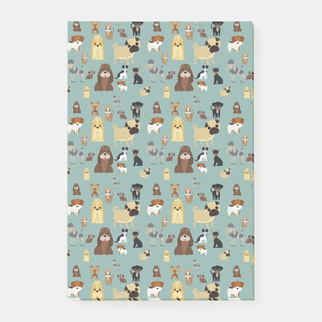 turqouise background dogs pattern. post-it notes (Front)