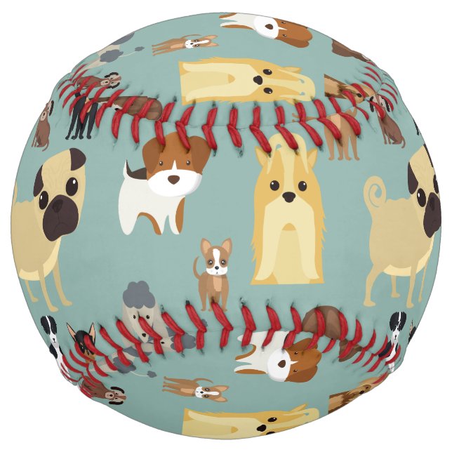 turqouise background dogs pattern. softball (Front)