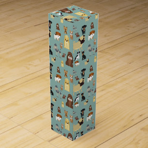 turqouise background dogs pattern. wine box