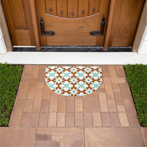 Turqouise Brown And White Spanish Tile Pattern Doormat