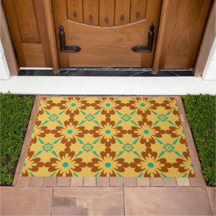 Turqouise Brown And Yellow  Spanish Tile Pattern Doormat