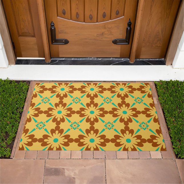 Turqouise Brown And Yellow  Spanish Tile Pattern Doormat (Outdoor)