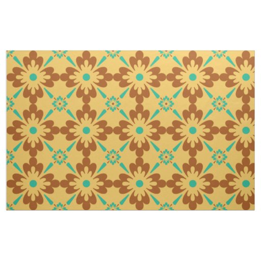 Turqouise Brown And Yellow Spanish Tile Pattern Fabric