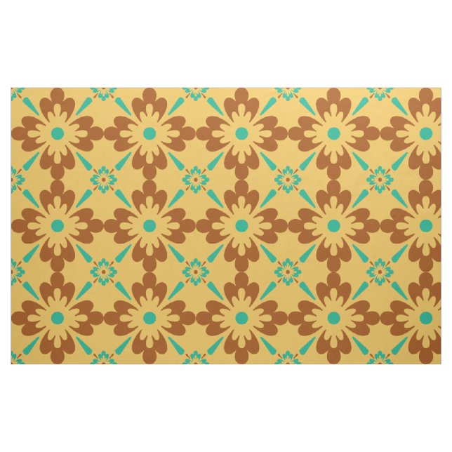 Turqouise Brown And Yellow Spanish Tile Pattern Fabric (Fat Quarter)