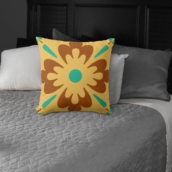 Turqouise Brown And Yellow Spanish Tile Pattern Throw Pillow by machomedesigns at Zazzle