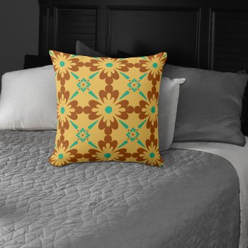 Turqouise Brown And Yellow Spanish Tile Pattern Throw Pillow by machomedesigns at Zazzle