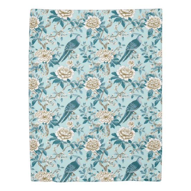Turqouise Japanese antique silk painting nature  Duvet Cover (Front)