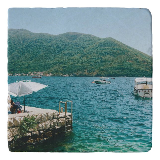 Turqouise waters of Perast - Montenegro  Trivet (Front)