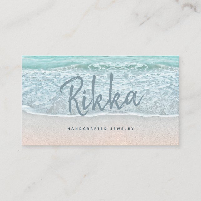 Turquioise Ocean Sandy Beach Handmade Jewelry Business Card (Front)