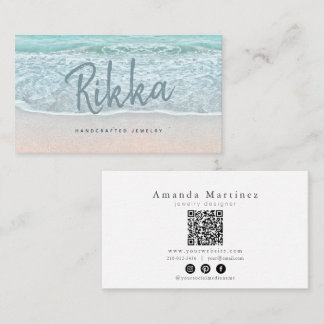 Turquioise Ocean Sandy Beach Handmade Jewelry QR Business Card