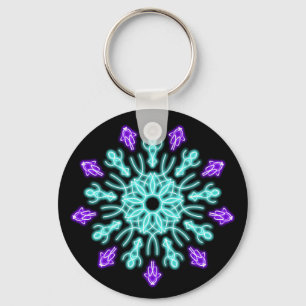 Turquiose and purple neon flower keychain