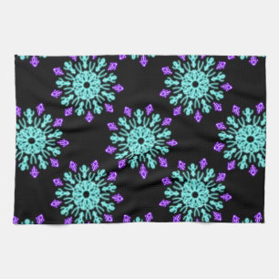 Turquiose and purple neon flower kitchen towel