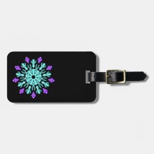 Turquiose and purple neon flower luggage tag