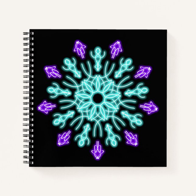 Turquiose and purple neon flower notebook (Front)