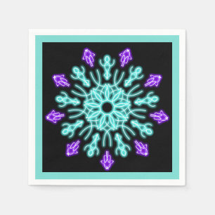 Turquiose and purple neon flower paper napkins