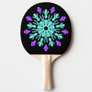 Turquiose and purple neon flower Ping-Pong paddle