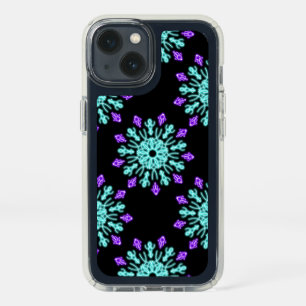 Turquiose and purple neon flower speck iPhone case