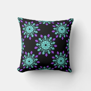 Turquiose and purple neon flower throw pillow