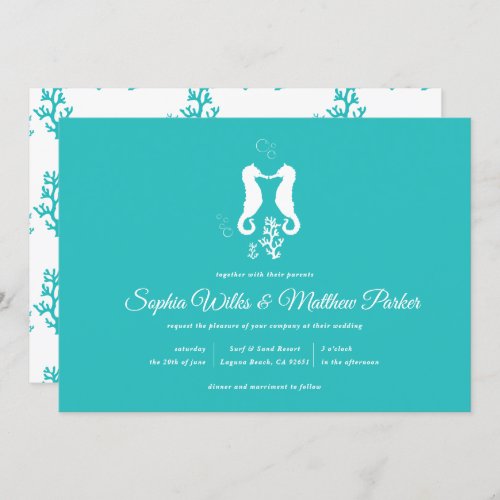 Turquiose Seahorse Beach Wedding Invitation