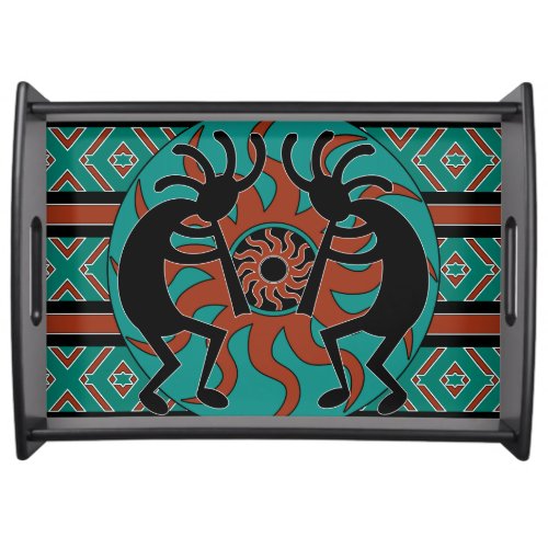 Turquiose Tribal Sun Kokopelli Southwest Serving Tray