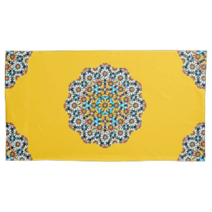 Turquise and Yellow Marble Moroccan Mosaic  Pillow Case