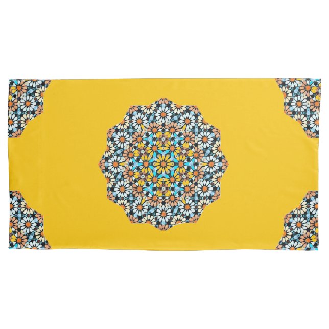 Turquise and Yellow Marble Moroccan Mosaic  Pillow Case (Front)