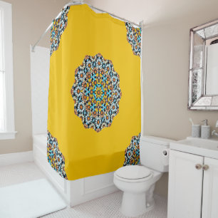 Turquise and Yellow Marble Moroccan Mosaic Shower Curtain