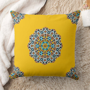 Turquise and Yellow Marble Moroccan Mosaic Throw Pillow