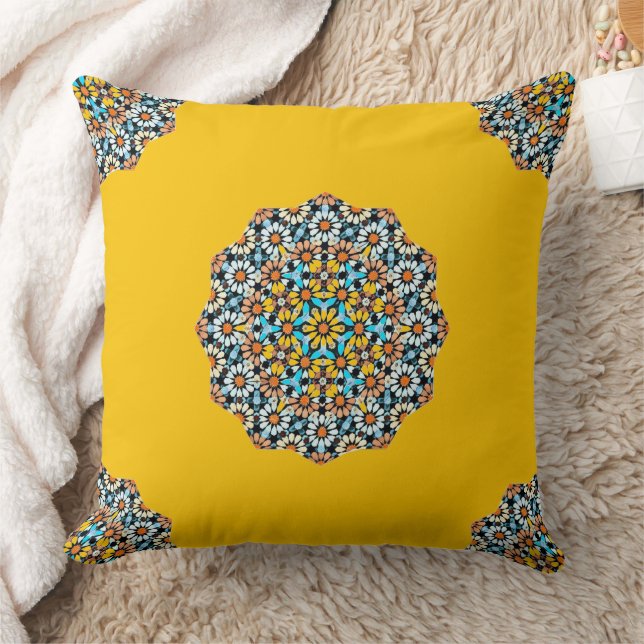 Turquise and Yellow Marble Moroccan Mosaic  Throw Pillow (Blanket)